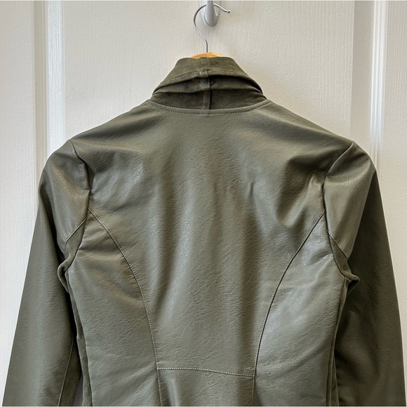 Dex Olive Green Open Front Draped Waterfall Moto Jacket Faux Leather/Suede XS - Picture 9 of 16